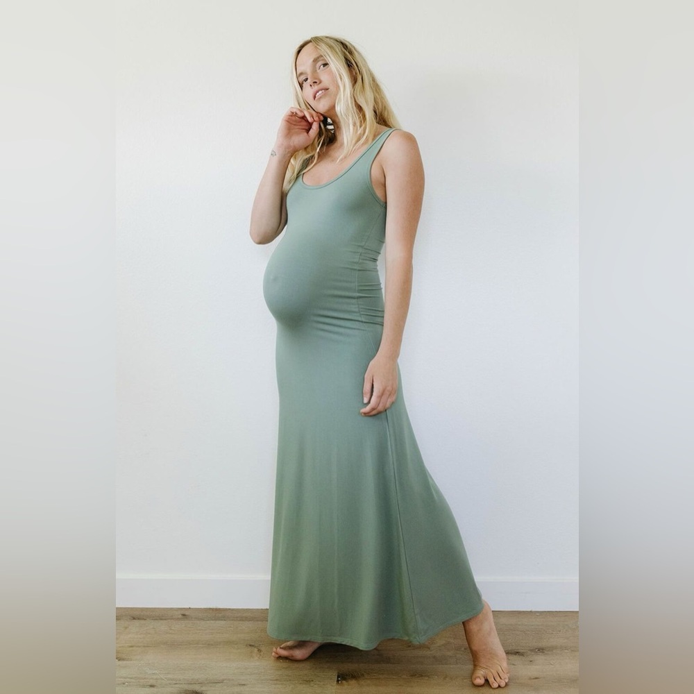 Sleeveless Sage Green Maternity Maxi Dress